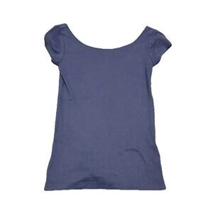 Womens T Shirt Ann Taylor Top XS Casual Navy Stylish Silver Buttons Large Neck